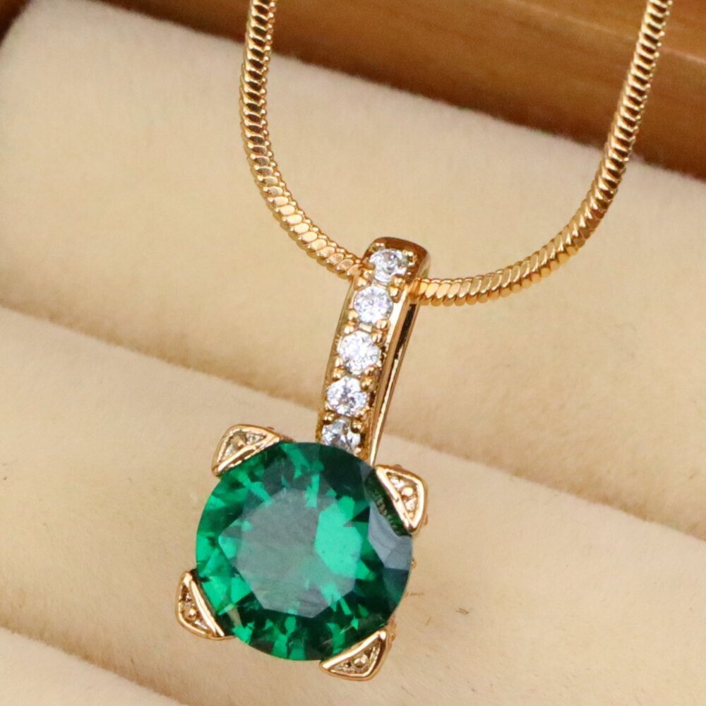 "Vibrant Green Round Pendant with Stone-Studded Gold Plated Bail, XPPT1716